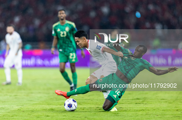 Marselino Ferdinan of Indonesia is in action during the FIFA World Cup Asian 3rd Qualifier Group C match against Saudi Arabia at Gelora Bung...