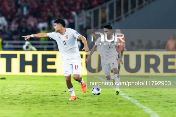 Marselino Ferdinan of Indonesia is in action during the FIFA World Cup Asian 3rd Qualifier Group C match against Saudi Arabia at Gelora Bung...