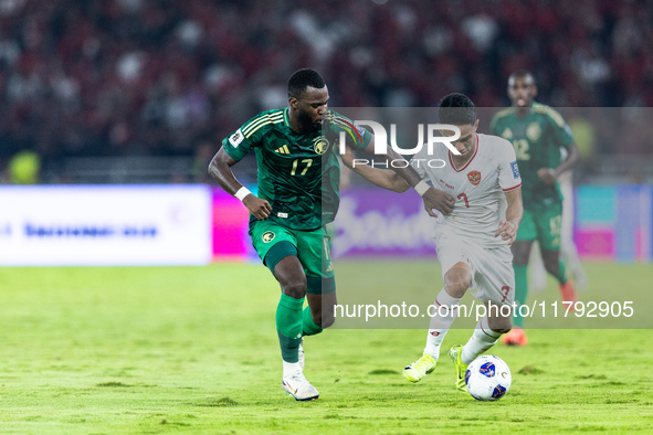 Marselino Ferdinan of Indonesia is in action during the FIFA World Cup Asian 3rd Qualifier Group C match against Saudi Arabia at Gelora Bung...