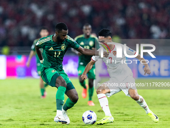 Marselino Ferdinan of Indonesia is in action during the FIFA World Cup Asian 3rd Qualifier Group C match against Saudi Arabia at Gelora Bung...