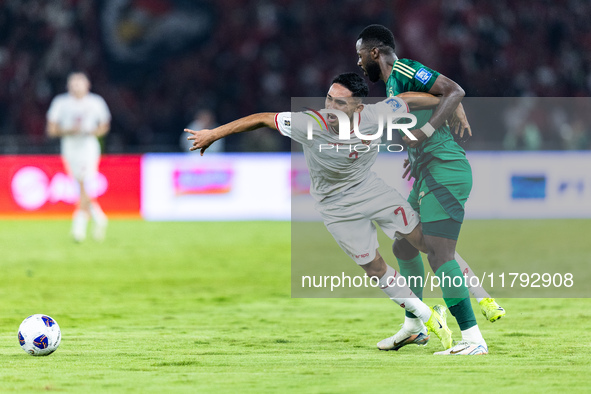 Marselino Ferdinan of Indonesia is in action during the FIFA World Cup Asian 3rd Qualifier Group C match against Saudi Arabia at Gelora Bung...