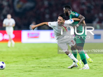 Marselino Ferdinan of Indonesia is in action during the FIFA World Cup Asian 3rd Qualifier Group C match against Saudi Arabia at Gelora Bung...