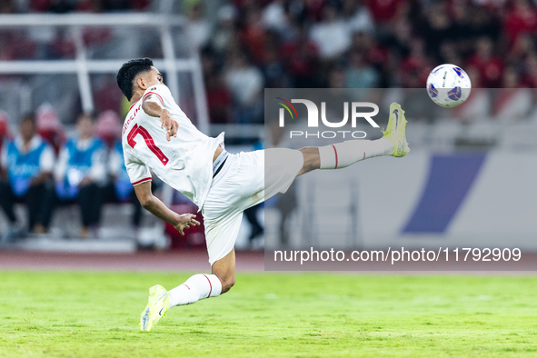 Marselino Ferdinan of Indonesia is in action during the FIFA World Cup Asian 3rd Qualifier Group C match against Saudi Arabia at Gelora Bung...