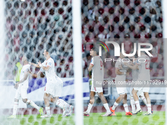 Marselino Ferdinan of Indonesia celebrates scoring their first goal with teammates during the FIFA World Cup Asian 3rd Qualifier Group C mat...