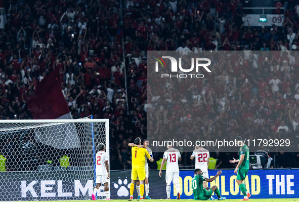 Indonesia players celebrate their victory after the FIFA World Cup Asian 3rd Qualifier Group C match against Saudi Arabia at Gelora Bung Kar...