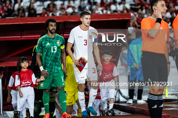 Jay Noah Idzes of Indonesia walks onto the pitch during the FIFA World Cup Asian 3rd Qualifier Group C match against Saudi Arabia at Gelora...