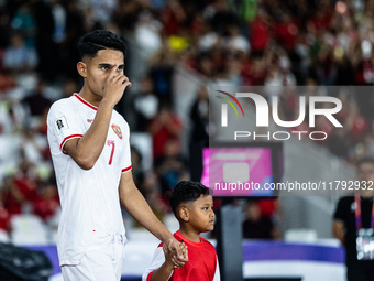 Marselino Ferdinan of Indonesia walks onto the pitch during the FIFA World Cup Asian 3rd Qualifier Group C match against Saudi Arabia at Gel...