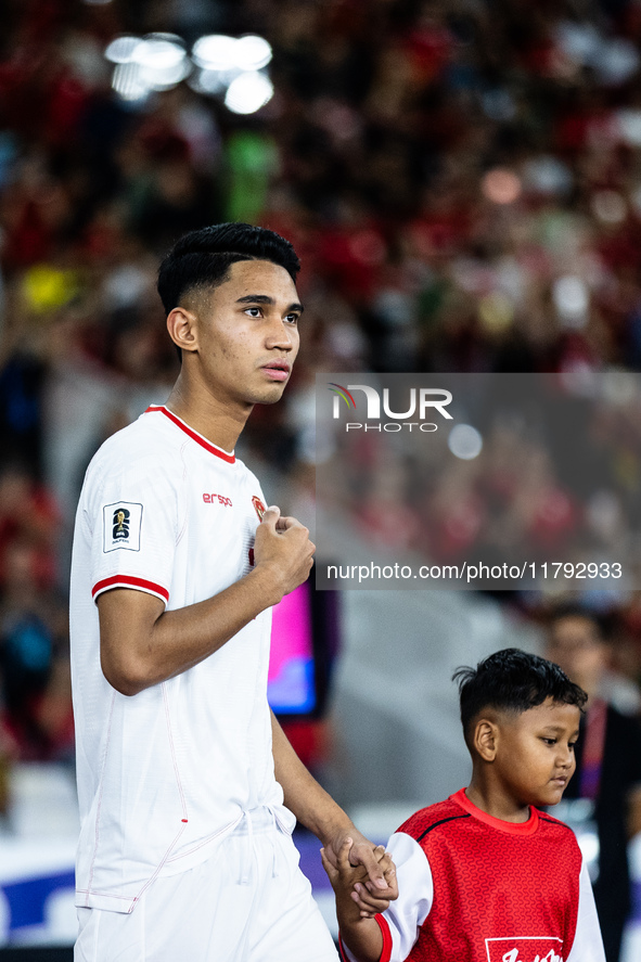 Marselino Ferdinan of Indonesia walks onto the pitch during the FIFA World Cup Asian 3rd Qualifier Group C match against Saudi Arabia at Gel...