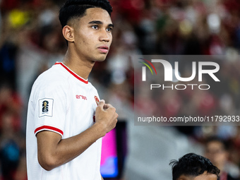 Marselino Ferdinan of Indonesia walks onto the pitch during the FIFA World Cup Asian 3rd Qualifier Group C match against Saudi Arabia at Gel...