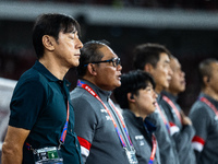 Head coach Shin Tae-Yong of Indonesia looks on during the FIFA World Cup Asian 3rd Qualifier Group C match against Saudi Arabia at Gelora Bu...