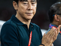 Head coach Shin Tae-Yong of Indonesia looks on during the FIFA World Cup Asian 3rd Qualifier Group C match against Saudi Arabia at Gelora Bu...