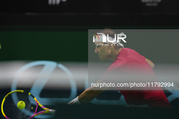 MALAGA, SPAIN - NOVEMBER 19: Rafa Nadal of Spain Team in his singles match against Botic van de Zandschulp of Netherlands in the Quarter-Fin...