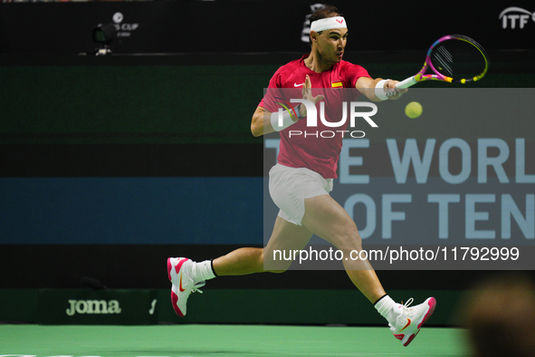 MALAGA, SPAIN - NOVEMBER 19: Rafa Nadal of Spain Team in his singles match against Botic van de Zandschulp of Netherlands in the Quarter-Fin...