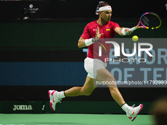 MALAGA, SPAIN - NOVEMBER 19: Rafa Nadal of Spain Team in his singles match against Botic van de Zandschulp of Netherlands in the Quarter-Fin...