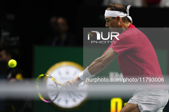 MALAGA, SPAIN - NOVEMBER 19: Rafa Nadal of Spain Team in his singles match against Botic van de Zandschulp of Netherlands in the Quarter-Fin...