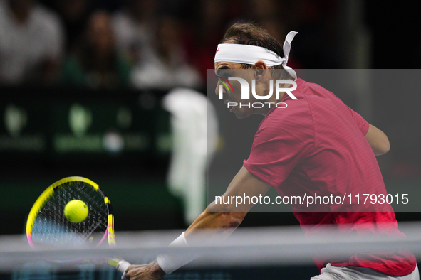 MALAGA, SPAIN - NOVEMBER 19: Rafa Nadal of Spain Team in his singles match against Botic van de Zandschulp of Netherlands in the Quarter-Fin...