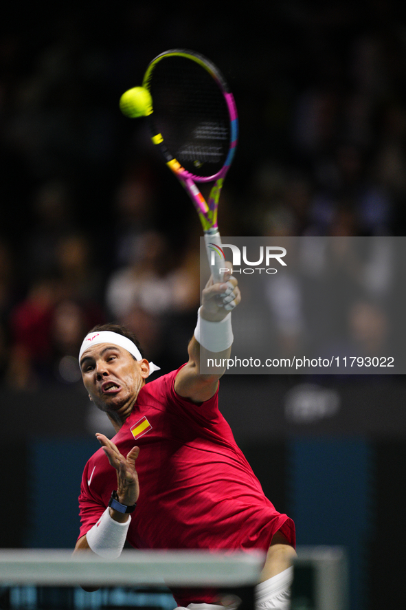 MALAGA, SPAIN - NOVEMBER 19: Rafa Nadal of Spain Team in his singles match against Botic van de Zandschulp of Netherlands in the Quarter-Fin...