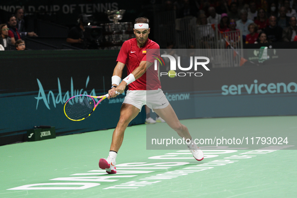 MALAGA, SPAIN - NOVEMBER 19: Rafa Nadal of Spain Team in his singles match against Botic van de Zandschulp of Netherlands in the Quarter-Fin...