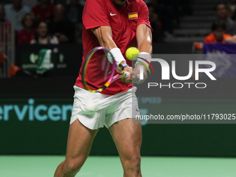 MALAGA, SPAIN - NOVEMBER 19: Rafa Nadal of Spain Team in his singles match against Botic van de Zandschulp of Netherlands in the Quarter-Fin...