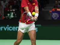 MALAGA, SPAIN - NOVEMBER 19: Rafa Nadal of Spain Team in his singles match against Botic van de Zandschulp of Netherlands in the Quarter-Fin...