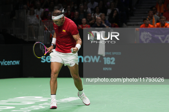 MALAGA, SPAIN - NOVEMBER 19: Rafa Nadal of Spain Team in his singles match against Botic van de Zandschulp of Netherlands in the Quarter-Fin...