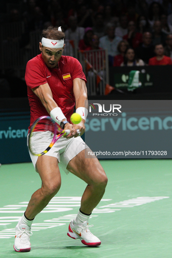 MALAGA, SPAIN - NOVEMBER 19: Rafa Nadal of Spain Team in his singles match against Botic van de Zandschulp of Netherlands in the Quarter-Fin...