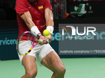 MALAGA, SPAIN - NOVEMBER 19: Rafa Nadal of Spain Team in his singles match against Botic van de Zandschulp of Netherlands in the Quarter-Fin...