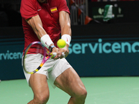 MALAGA, SPAIN - NOVEMBER 19: Rafa Nadal of Spain Team in his singles match against Botic van de Zandschulp of Netherlands in the Quarter-Fin...