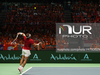 MALAGA, SPAIN - NOVEMBER 19: Rafa Nadal of Spain Team in his singles match against Botic van de Zandschulp of Netherlands in the Quarter-Fin...