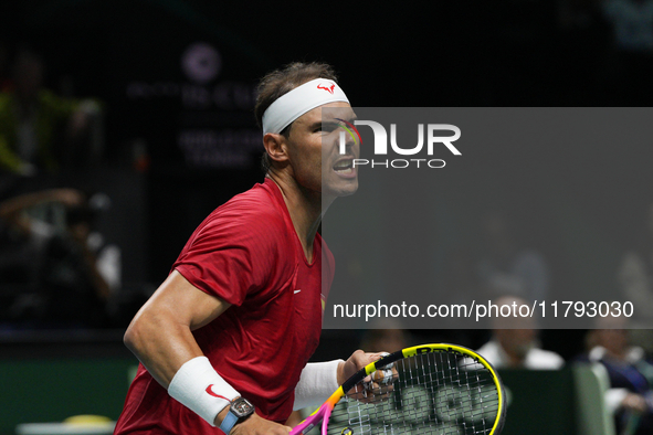 MALAGA, SPAIN - NOVEMBER 19: Rafa Nadal of Spain Team in his singles match against Botic van de Zandschulp of Netherlands in the Quarter-Fin...