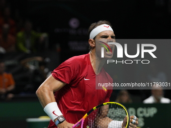 MALAGA, SPAIN - NOVEMBER 19: Rafa Nadal of Spain Team in his singles match against Botic van de Zandschulp of Netherlands in the Quarter-Fin...