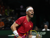 MALAGA, SPAIN - NOVEMBER 19: Rafa Nadal of Spain Team in his singles match against Botic van de Zandschulp of Netherlands in the Quarter-Fin...