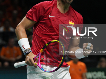 MALAGA, SPAIN - NOVEMBER 19: Rafa Nadal of Spain Team in his singles match against Botic van de Zandschulp of Netherlands in the Quarter-Fin...