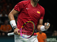 MALAGA, SPAIN - NOVEMBER 19: Rafa Nadal of Spain Team in his singles match against Botic van de Zandschulp of Netherlands in the Quarter-Fin...