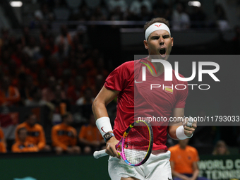 MALAGA, SPAIN - NOVEMBER 19: Rafa Nadal of Spain Team in his singles match against Botic van de Zandschulp of Netherlands in the Quarter-Fin...