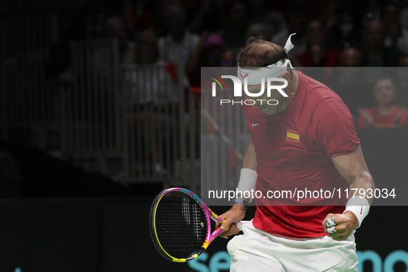 MALAGA, SPAIN - NOVEMBER 19: Rafa Nadal of Spain Team in his singles match against Botic van de Zandschulp of Netherlands in the Quarter-Fin...