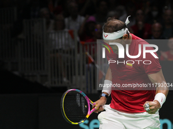 MALAGA, SPAIN - NOVEMBER 19: Rafa Nadal of Spain Team in his singles match against Botic van de Zandschulp of Netherlands in the Quarter-Fin...