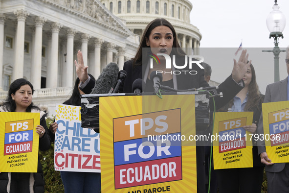 US Congresswoman Alexandria Ocasio-Cortez (D-NY) speaks on Temporary Protected Status (TPS) for Ecuadorians residing in the United States du...