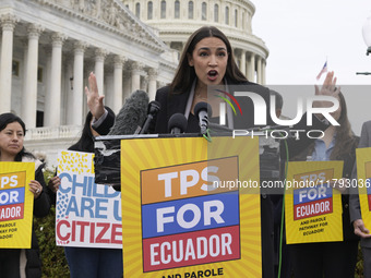 US Congresswoman Alexandria Ocasio-Cortez (D-NY) speaks on Temporary Protected Status (TPS) for Ecuadorians residing in the United States du...