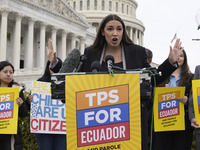 US Congresswoman Alexandria Ocasio-Cortez (D-NY) speaks on Temporary Protected Status (TPS) for Ecuadorians residing in the United States du...