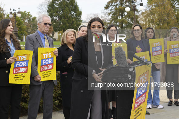 US Congresswoman Alexandria Ocasio-Cortez (D-NY) speaks on Temporary Protected Status (TPS) for Ecuadorians residing in the United States du...