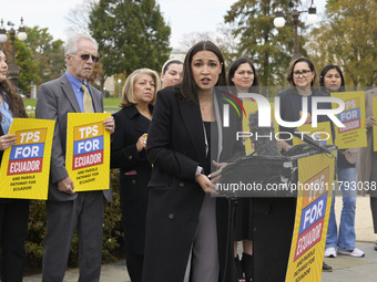 US Congresswoman Alexandria Ocasio-Cortez (D-NY) speaks on Temporary Protected Status (TPS) for Ecuadorians residing in the United States du...