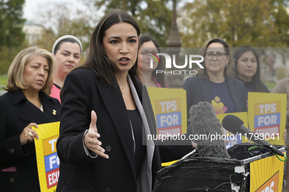 US Congresswoman Alexandria Ocasio-Cortez (D-NY) speaks on Temporary Protected Status (TPS) for Ecuadorians residing in the United States du...