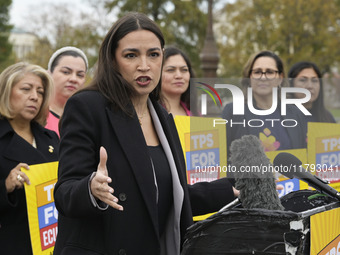 US Congresswoman Alexandria Ocasio-Cortez (D-NY) speaks on Temporary Protected Status (TPS) for Ecuadorians residing in the United States du...