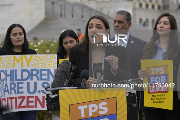 US Congresswoman Alexandria Ocasio-Cortez (D-NY) speaks on Temporary Protected Status (TPS) for Ecuadorians residing in the United States du...