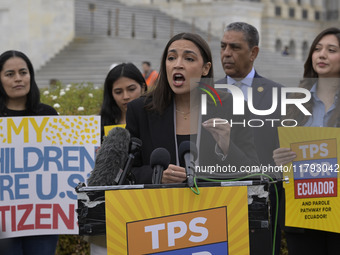 US Congresswoman Alexandria Ocasio-Cortez (D-NY) speaks on Temporary Protected Status (TPS) for Ecuadorians residing in the United States du...