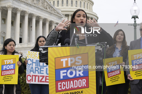 US Congresswoman Alexandria Ocasio-Cortez (D-NY) speaks on Temporary Protected Status (TPS) for Ecuadorians residing in the United States du...