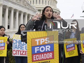 US Congresswoman Alexandria Ocasio-Cortez (D-NY) speaks on Temporary Protected Status (TPS) for Ecuadorians residing in the United States du...