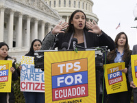 US Congresswoman Alexandria Ocasio-Cortez (D-NY) speaks on Temporary Protected Status (TPS) for Ecuadorians residing in the United States du...