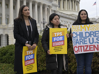 US Congresswoman Alexandria Ocasio-Cortez (D-NY) speaks on Temporary Protected Status (TPS) for Ecuadorians residing in the United States du...